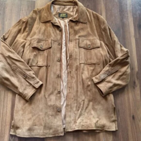 Vintage‎ Eddie Bauer Lambsuede Leather Button Shirt Jacket Large 90s - Picture 1 of 5